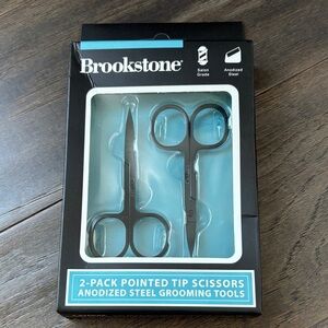 Brookstone 2 pack pointed tip scissors, anodized, steel,grooming tool,ear,nose